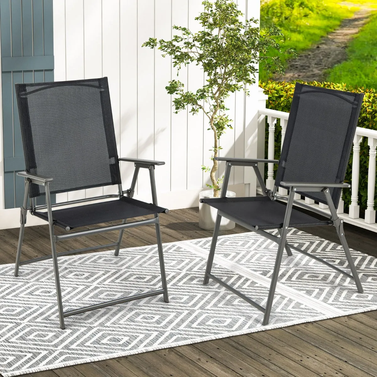 NNECW 2 Pieces Patio Folding Chairs with Rustproof Metal Frame for Garden/Camping