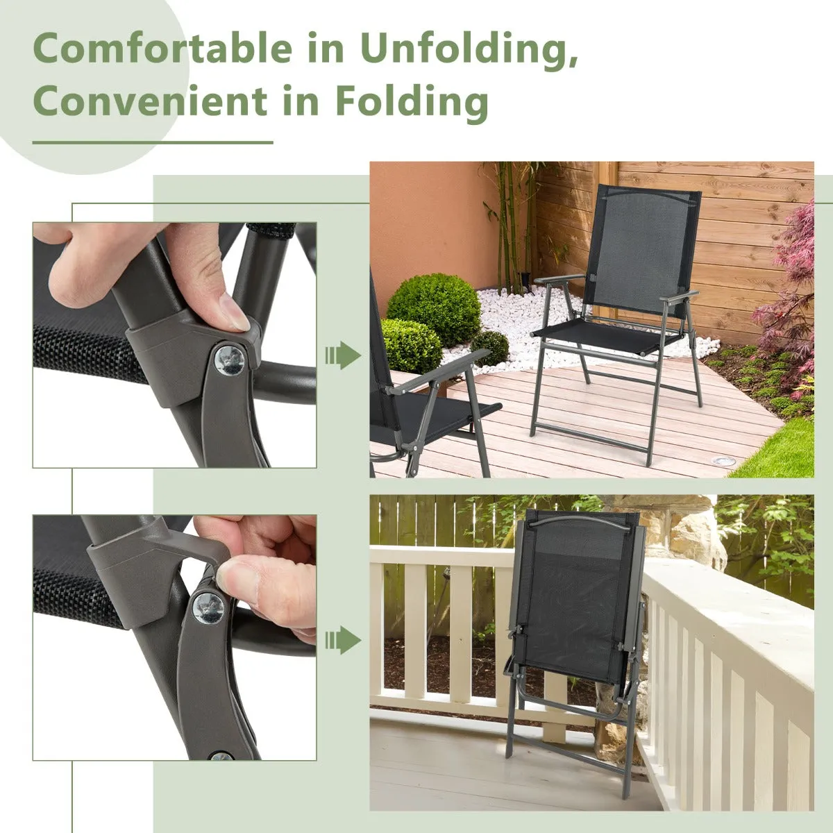 NNECW 2 Pieces Patio Folding Chairs with Rustproof Metal Frame for Garden/Camping