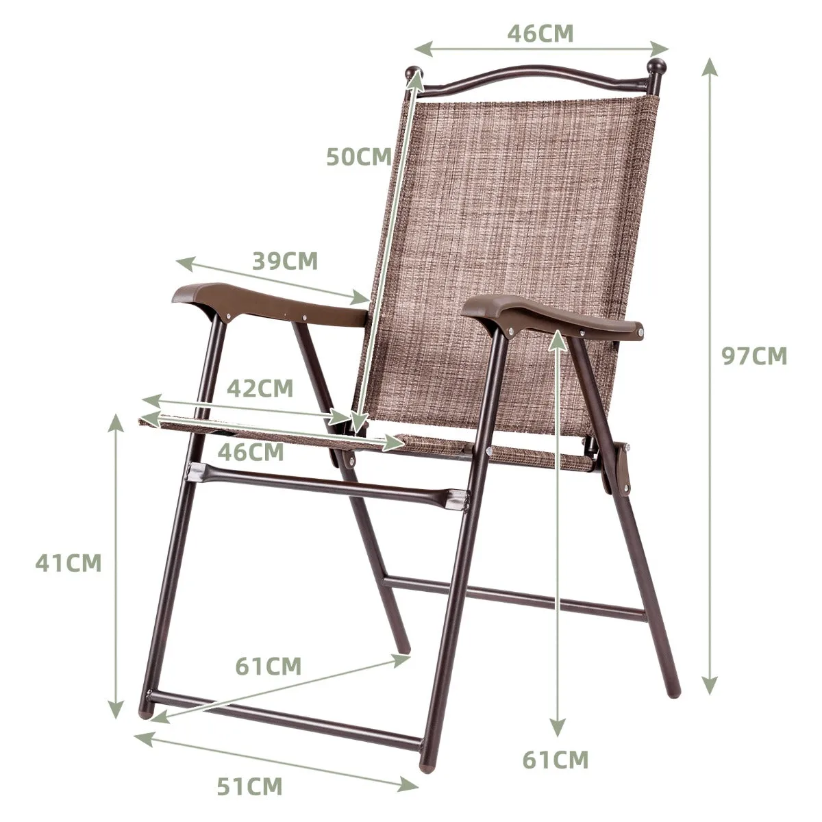 NNECW Set of 2 Patio Folding Chairs with Armrests for Garden Brown