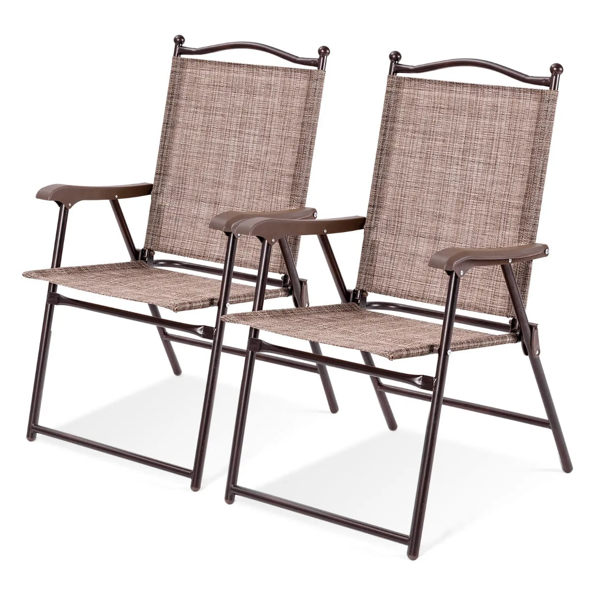 NNECW Set of 2 Patio Folding Chairs with Armrests for Garden Brown