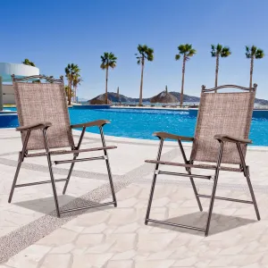 NNECW Set of 2 Patio Folding Chairs with Armrests for Garden Brown