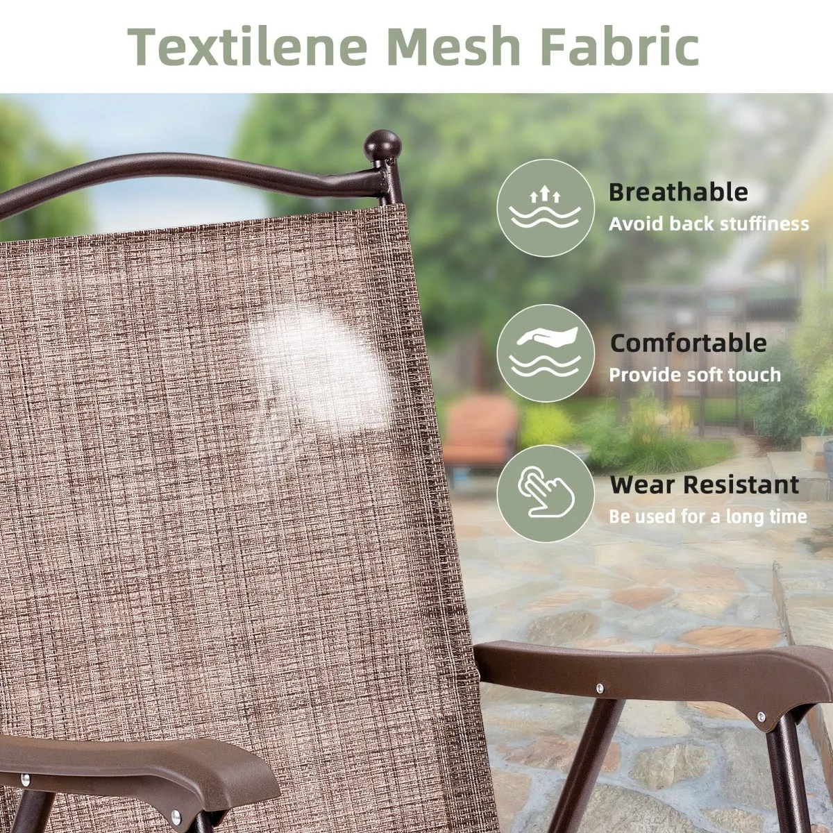 NNECW Set of 2 Patio Folding Chairs with Armrests for Garden Brown