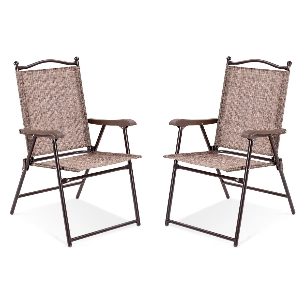 NNECW Set of 2 Patio Folding Chairs with Armrests for Garden Brown