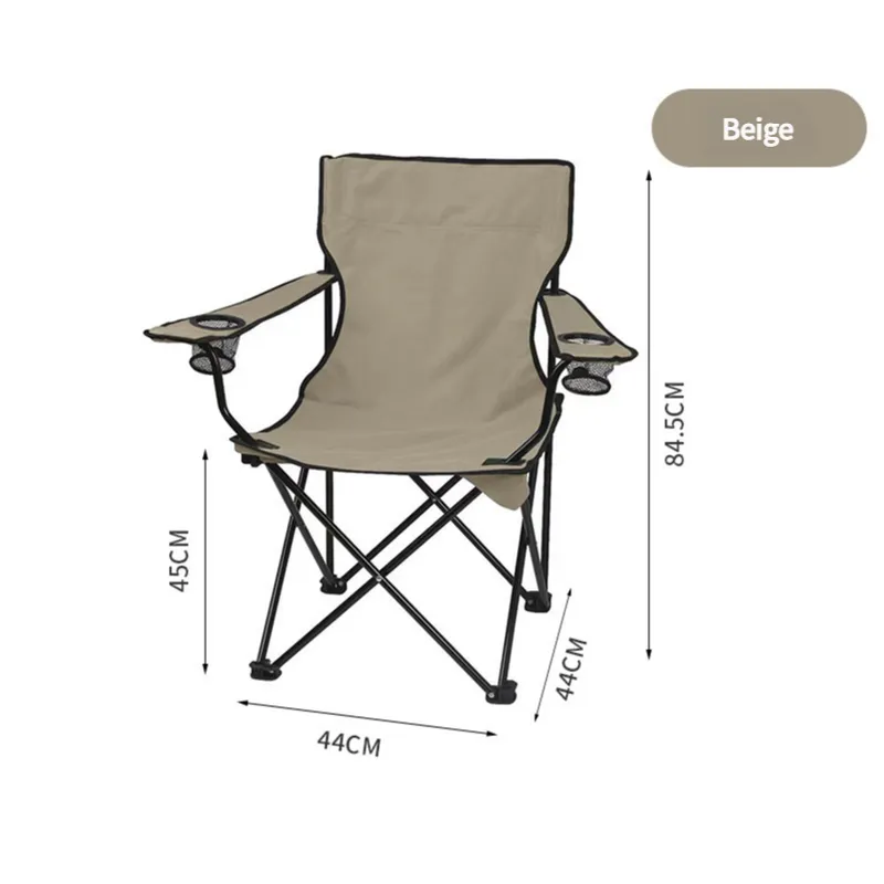 NNEDSZ 2pcs Cream Portable Folding Camping Chair with Armrests and Cup Holder