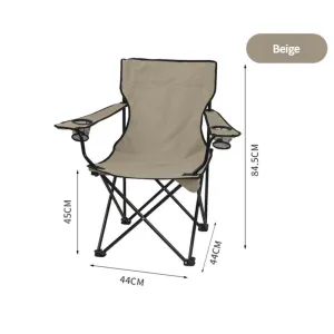 NNEDSZ 2pcs Cream Portable Folding Camping Chair with Armrests and Cup Holder