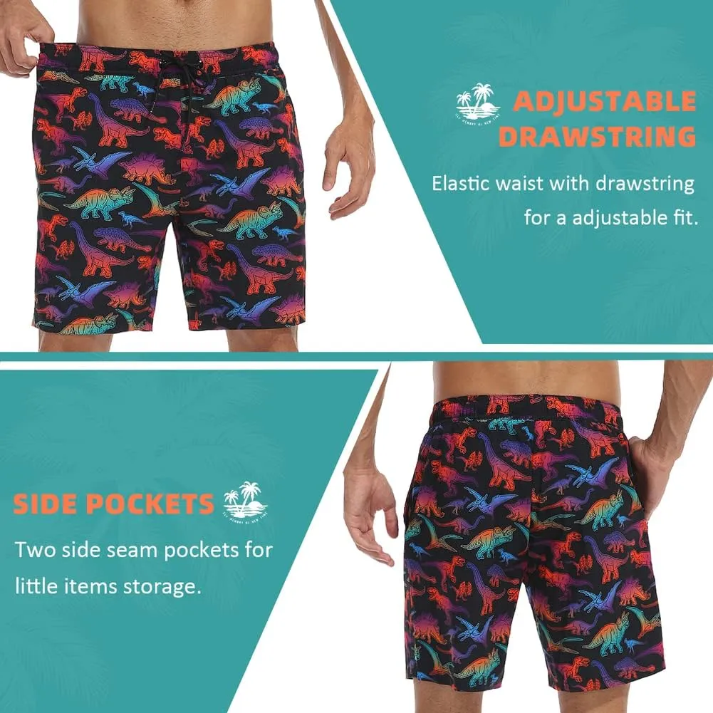 Nonwe Mens Swim Trunks with Compression Liner Quick Dry Hawaiian Bathing Suits 2 in 1 Board Shorts with Pockets