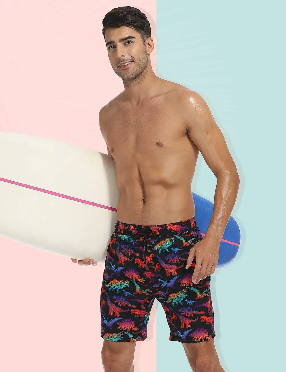 Nonwe Mens Swim Trunks with Compression Liner Quick Dry Hawaiian Bathing Suits 2 in 1 Board Shorts with Pockets