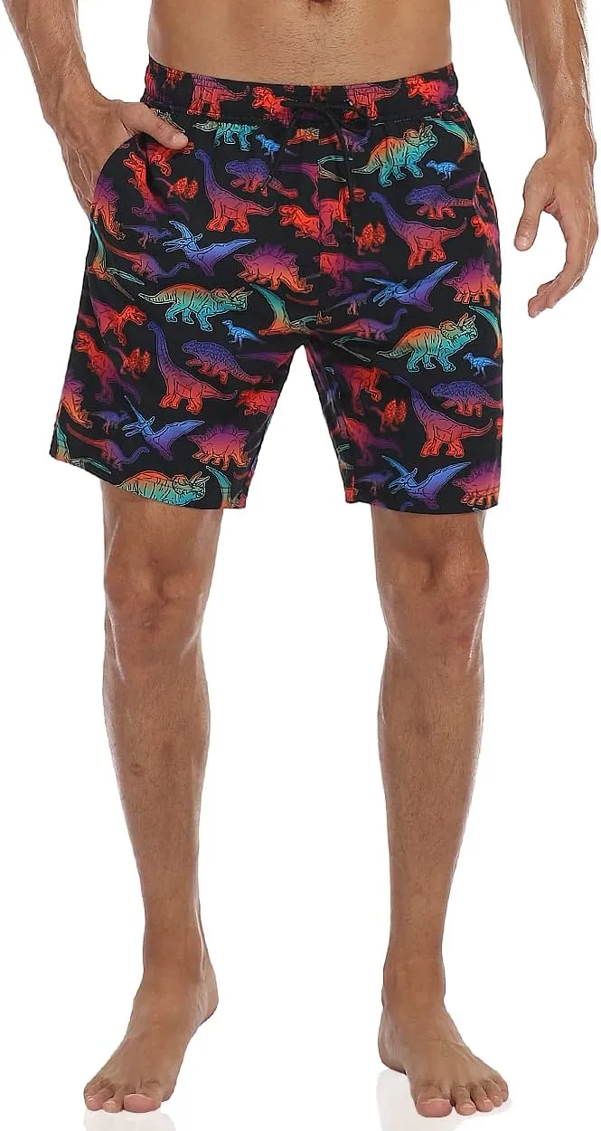 Nonwe Mens Swim Trunks with Compression Liner Quick Dry Hawaiian Bathing Suits 2 in 1 Board Shorts with Pockets