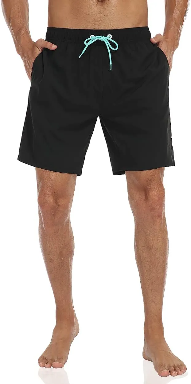 Nonwe Mens Swim Trunks with Compression Liner Quick Dry Hawaiian Bathing Suits 2 in 1 Board Shorts with Pockets