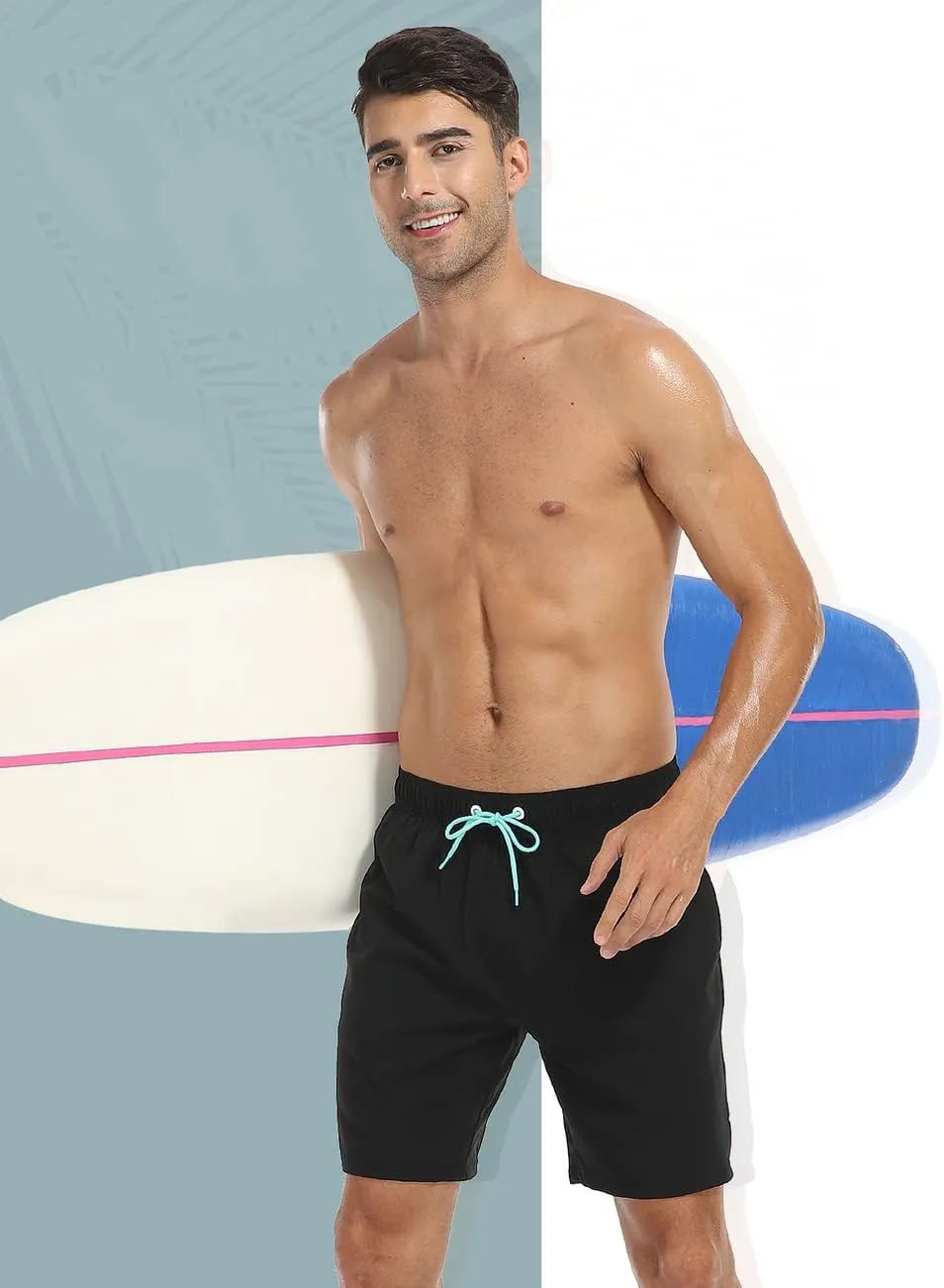 Nonwe Mens Swim Trunks with Compression Liner Quick Dry Hawaiian Bathing Suits 2 in 1 Board Shorts with Pockets