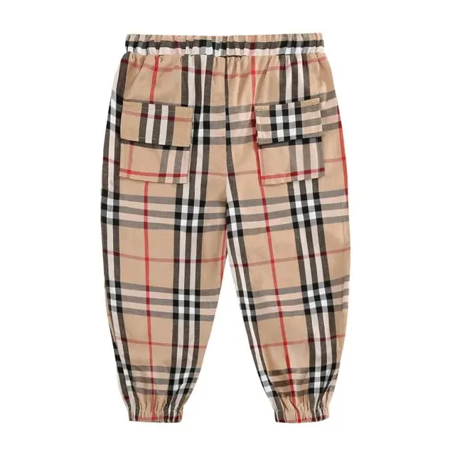 Pull On Plaid Beige Pant Check Wool Cashmere Jacquard Cotton Stacked Jogging Kids Long Pants Boys S1236338
