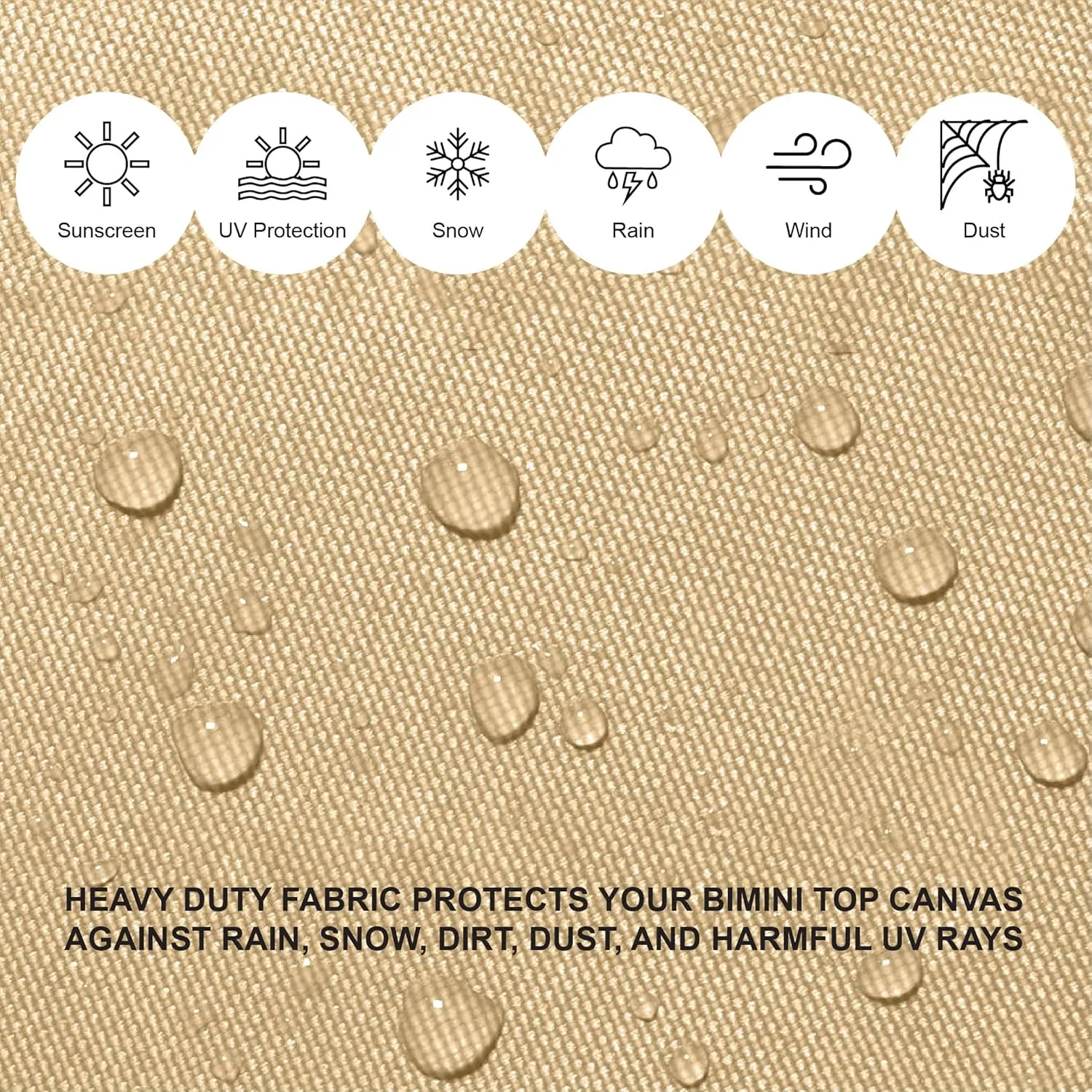 SavvyCraft 3 Bow Bimini Top Replacement Canvas Cover, Durable Marine Grade Canvas Boat Canopy with Storage Boot/Without Frame, 3 Bow 72" L 85"-90" W Beige Color