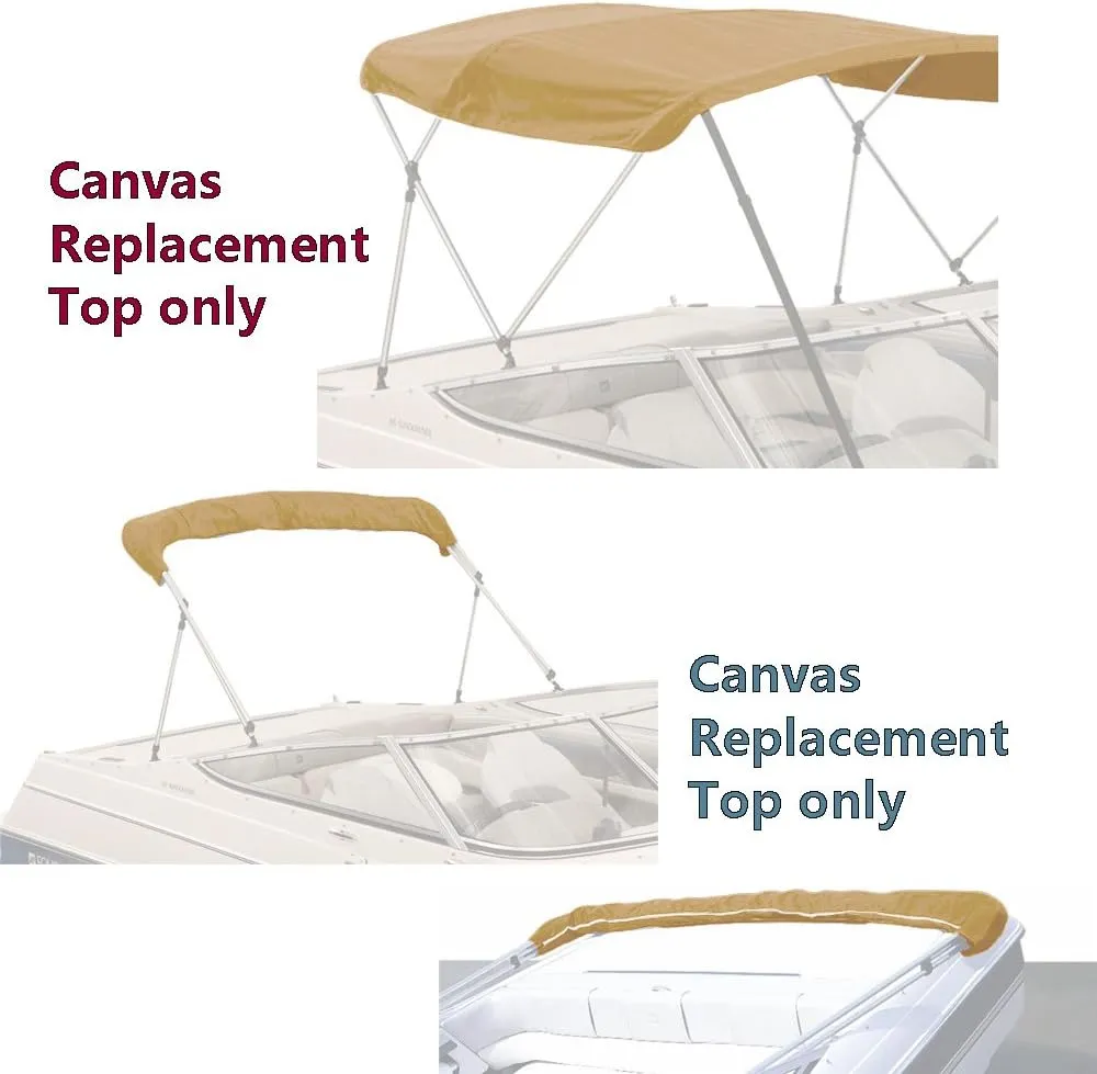 SavvyCraft 3 Bow Bimini Top Replacement Canvas Cover, Durable Marine Grade Canvas Boat Canopy with Storage Boot/Without Frame, 3 Bow 72" L 85"-90" W Beige Color