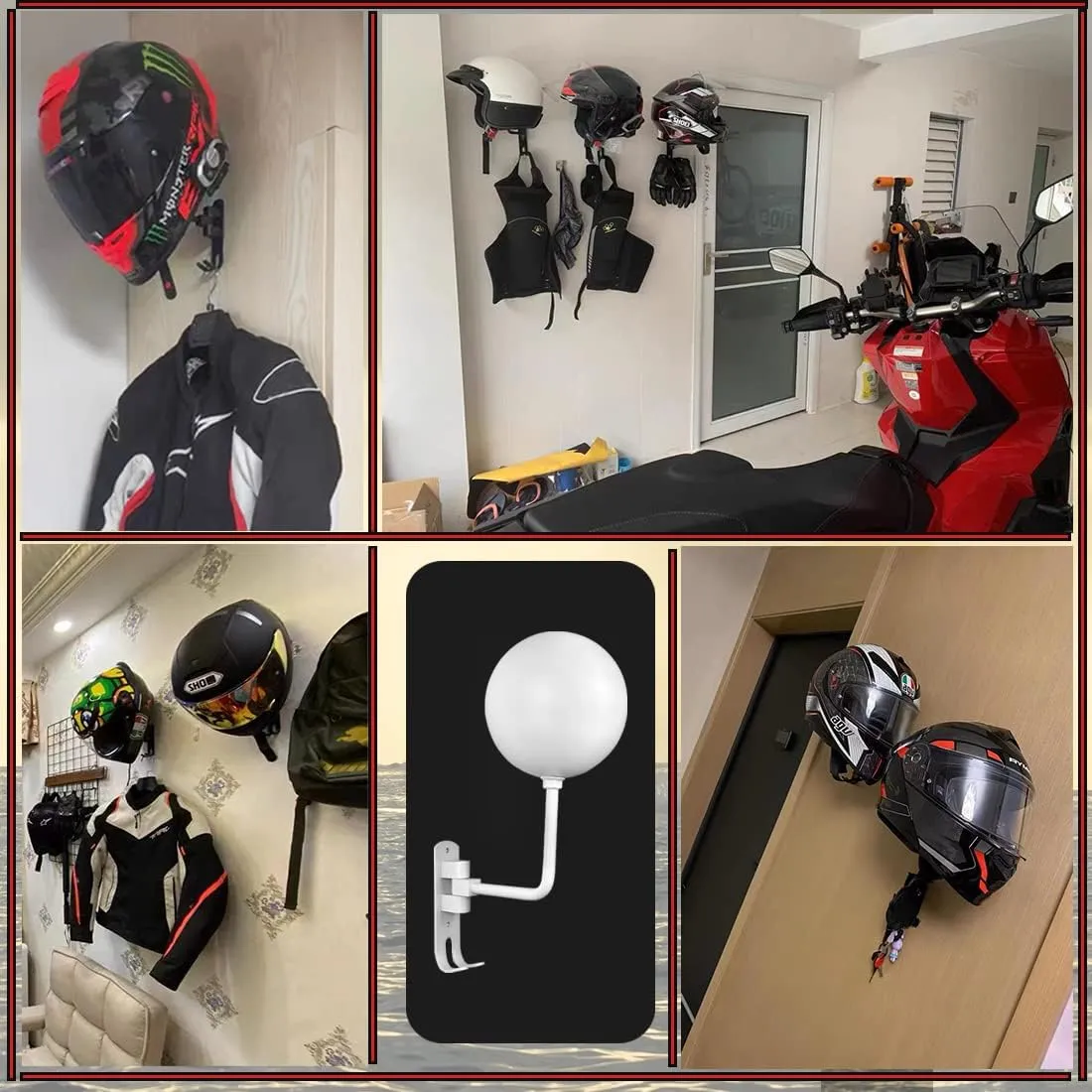 SNAGMO White 180?? Motorcycle Helmet Rack, Rotation Metal Helmet Holder Wall Mount, Helmet Holder Bike with 2 Hooks Helmet Hanger for Motorcycle Bike Coats, Caps, Baseballs, Rugby Helmet (2 pcs)