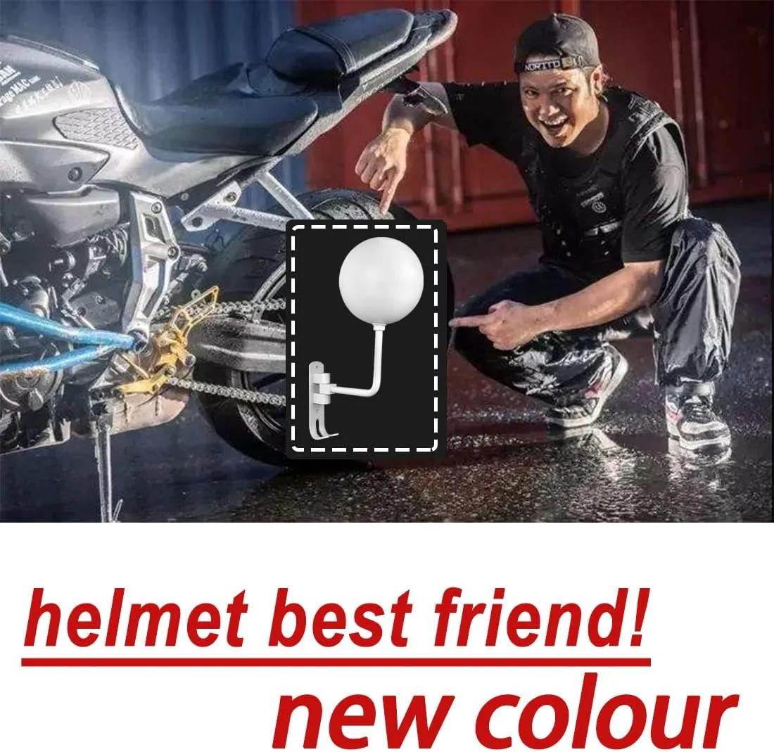 SNAGMO White 180?? Motorcycle Helmet Rack, Rotation Metal Helmet Holder Wall Mount, Helmet Holder Bike with 2 Hooks Helmet Hanger for Motorcycle Bike Coats, Caps, Baseballs, Rugby Helmet (2 pcs)