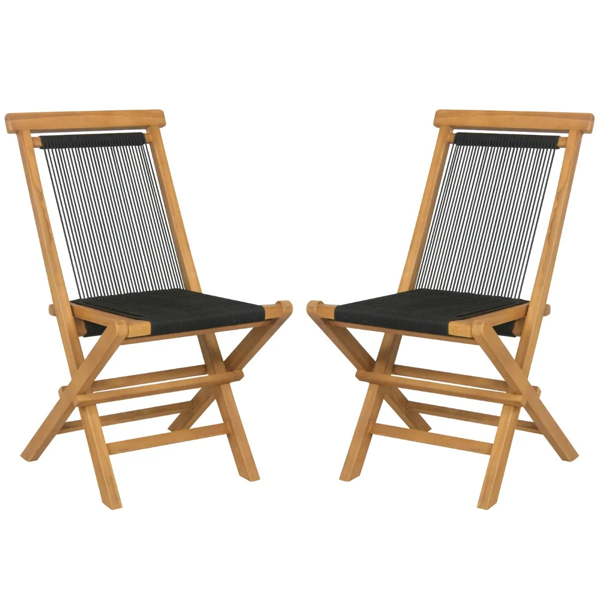 Solid Teak Wood Dining Chairs with Woven Rope Seat and Quick-Folding Portable Design