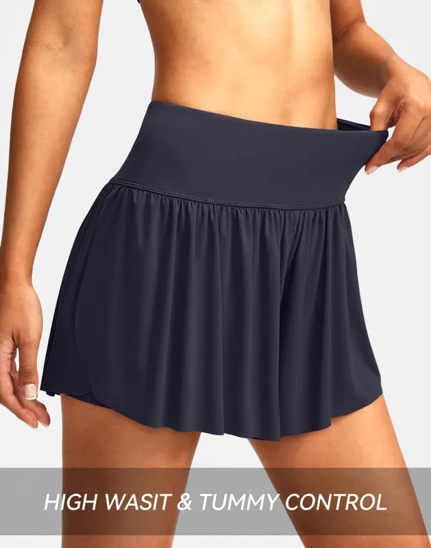 Soothfeel Women's High Waisted Swim Skirt Shorts 3" Flowy Swimsuit Bathing Suit Swim Bottoms for Women with Pockets UPF 50 