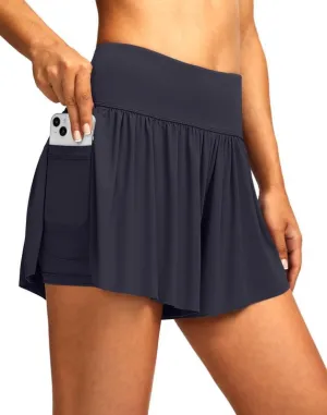 Soothfeel Women's High Waisted Swim Skirt Shorts 3" Flowy Swimsuit Bathing Suit Swim Bottoms for Women with Pockets UPF 50 