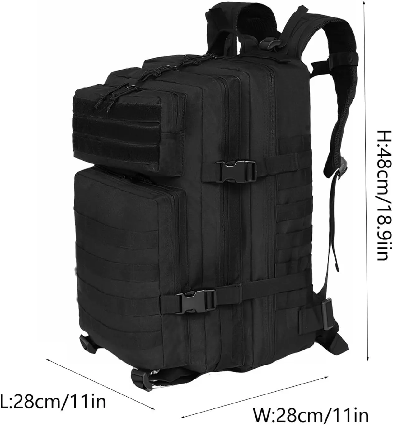 Tactical Backpack Military Hunting Gym Hiking Rucking Backpack with Weights Survival Rucksack Tool Motorcycle Accessories Fishing Camping Range Bag 50L for Men (Black)