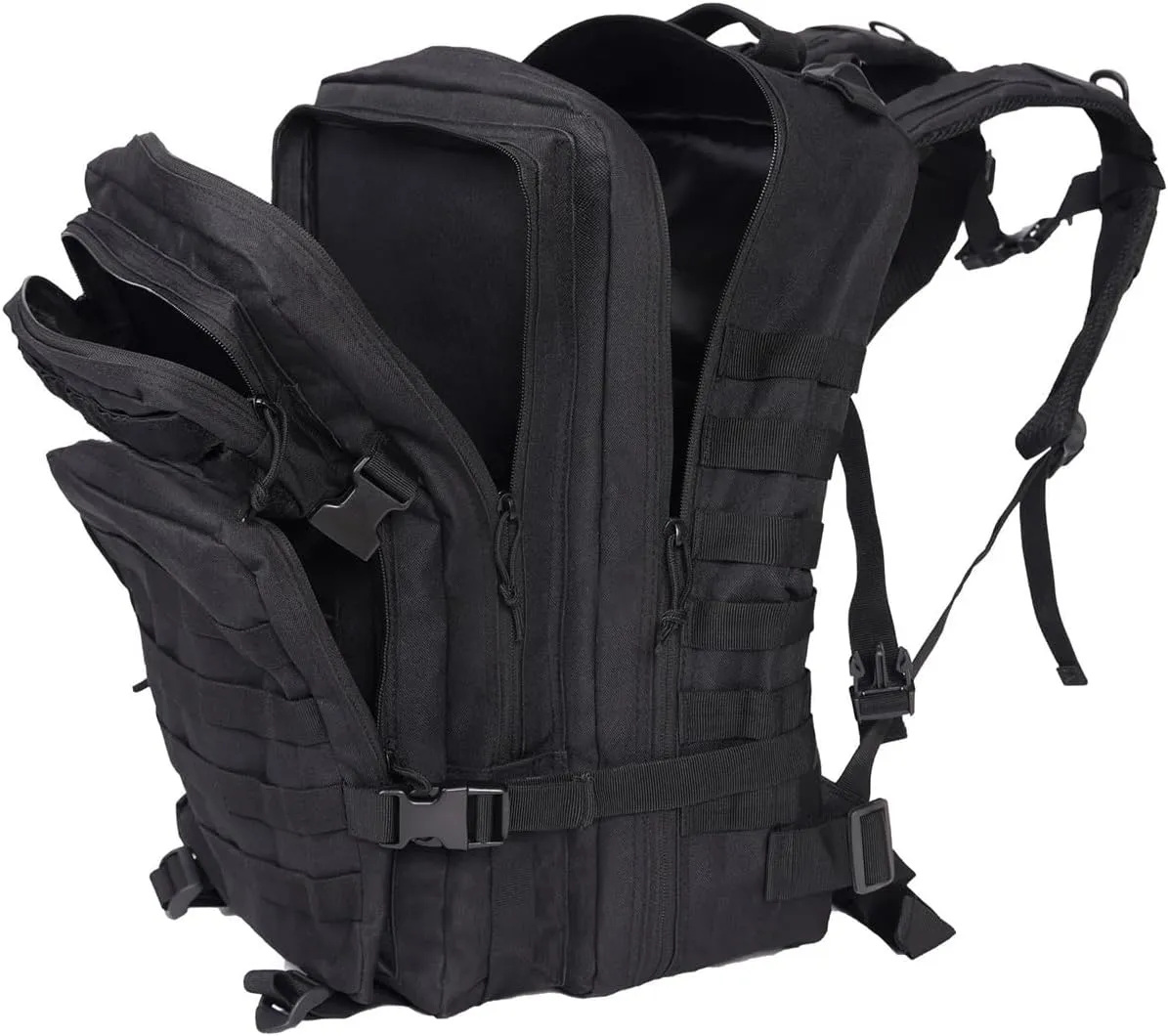 Tactical Backpack Military Hunting Gym Hiking Rucking Backpack with Weights Survival Rucksack Tool Motorcycle Accessories Fishing Camping Range Bag 50L for Men (Black)
