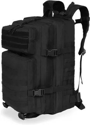 Tactical Backpack Military Hunting Gym Hiking Rucking Backpack with Weights Survival Rucksack Tool Motorcycle Accessories Fishing Camping Range Bag 50L for Men (Black)