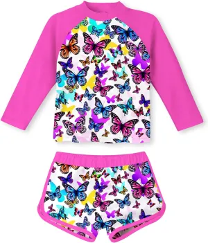 TUONROAD Girls 2 Pieces Rash Guard Swimsuit Long Sleeve Tankini for 4-10 Years