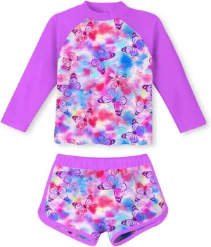 TUONROAD Girls 2 Pieces Rash Guard Swimsuit Long Sleeve Tankini for 4-10 Years