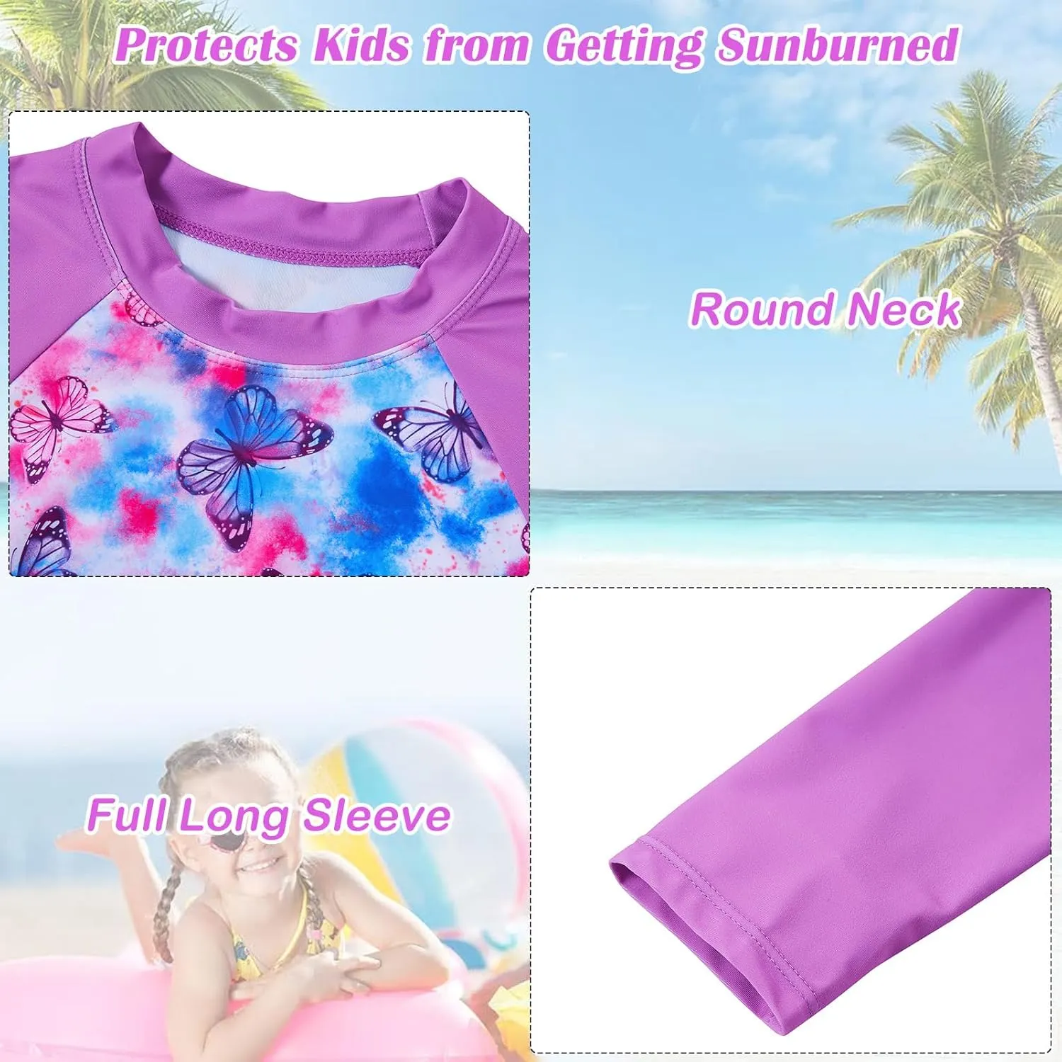 TUONROAD Girls 2 Pieces Rash Guard Swimsuit Long Sleeve Tankini for 4-10 Years