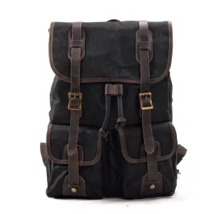 Vintage Waxed Canvas Backpack with Front Pockets