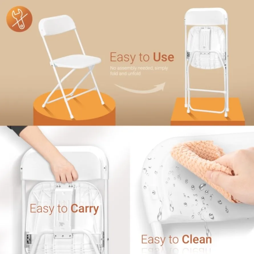 ZUN 10pcs Injection Molding Classic Garden Plastic Folding Chair White 72667082